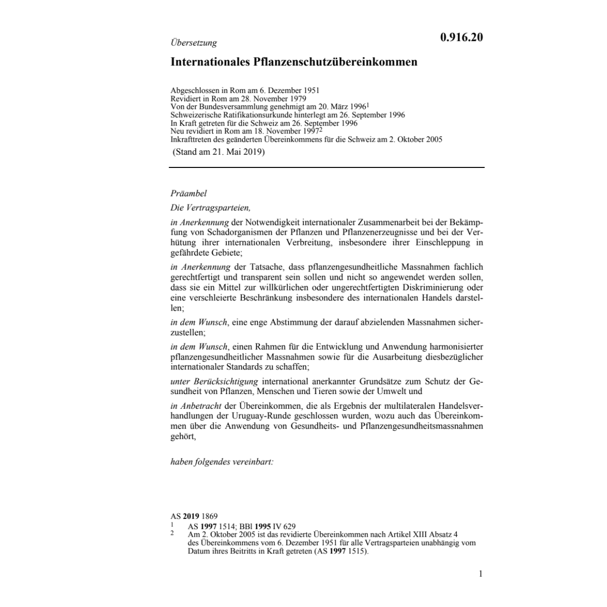 Internat. Pflanzenschutzübereinkommen