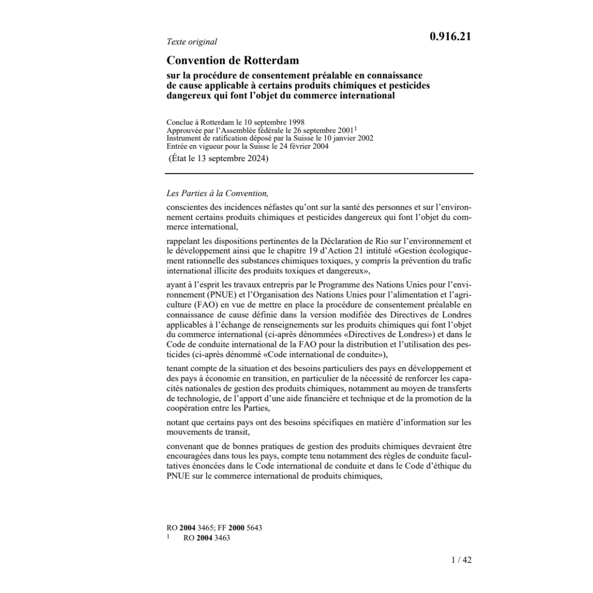 Conv. de Rotterdam produits chimiques