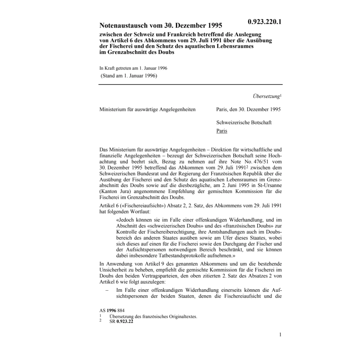 Notenaustausch vom 30. Dezember 1995