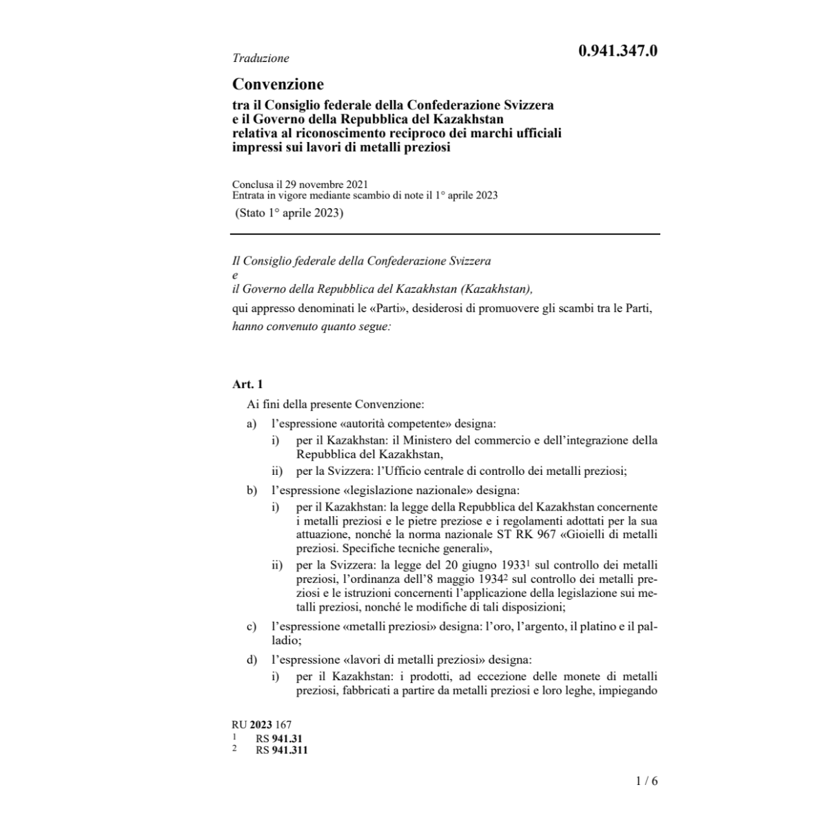 Conv. CF e Kazakhstan metalli preziosi