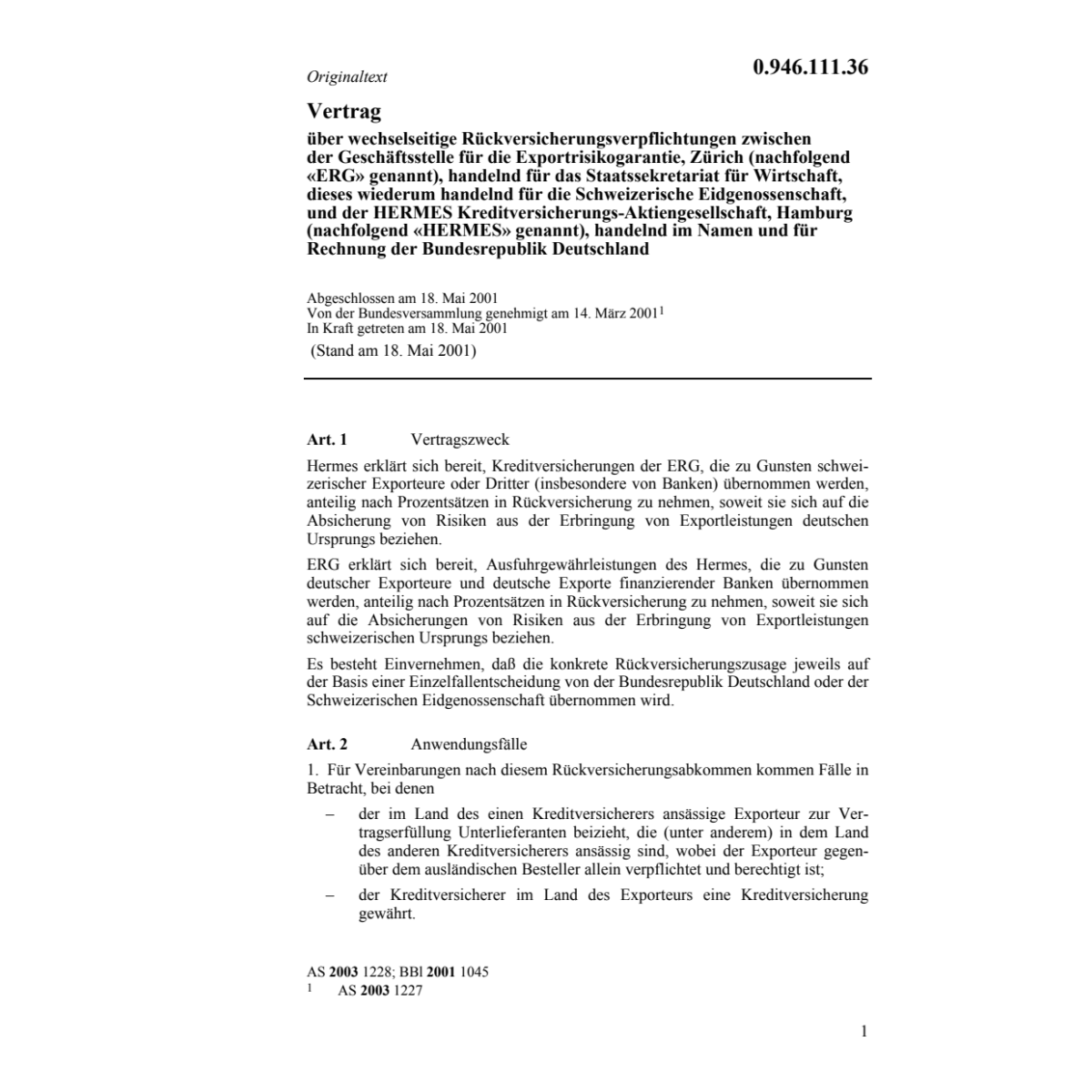 Vertrag Rückversicherungsverpflichtungen