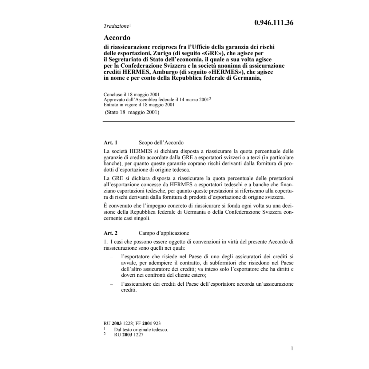 Acc. riassicurazione reciproca