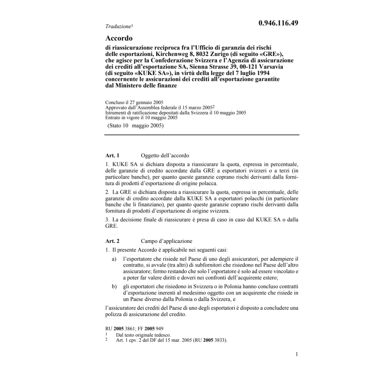 Acc.riassicurazione reciproca KUKE SA