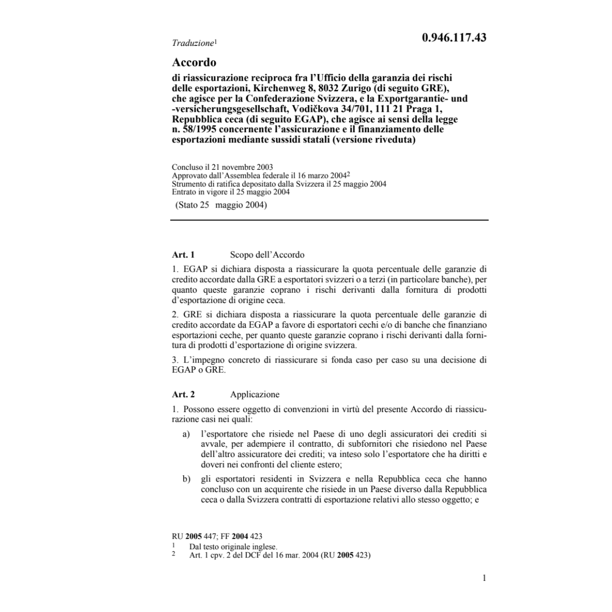 Acc. riassicurazione reciproca GRE