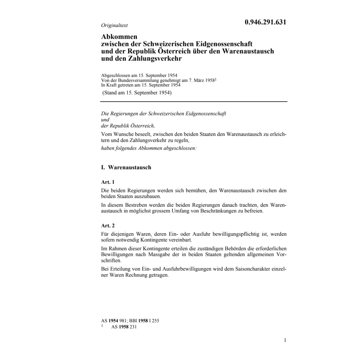 Abk Oesterreich Warenaustausch/Zahlungsv