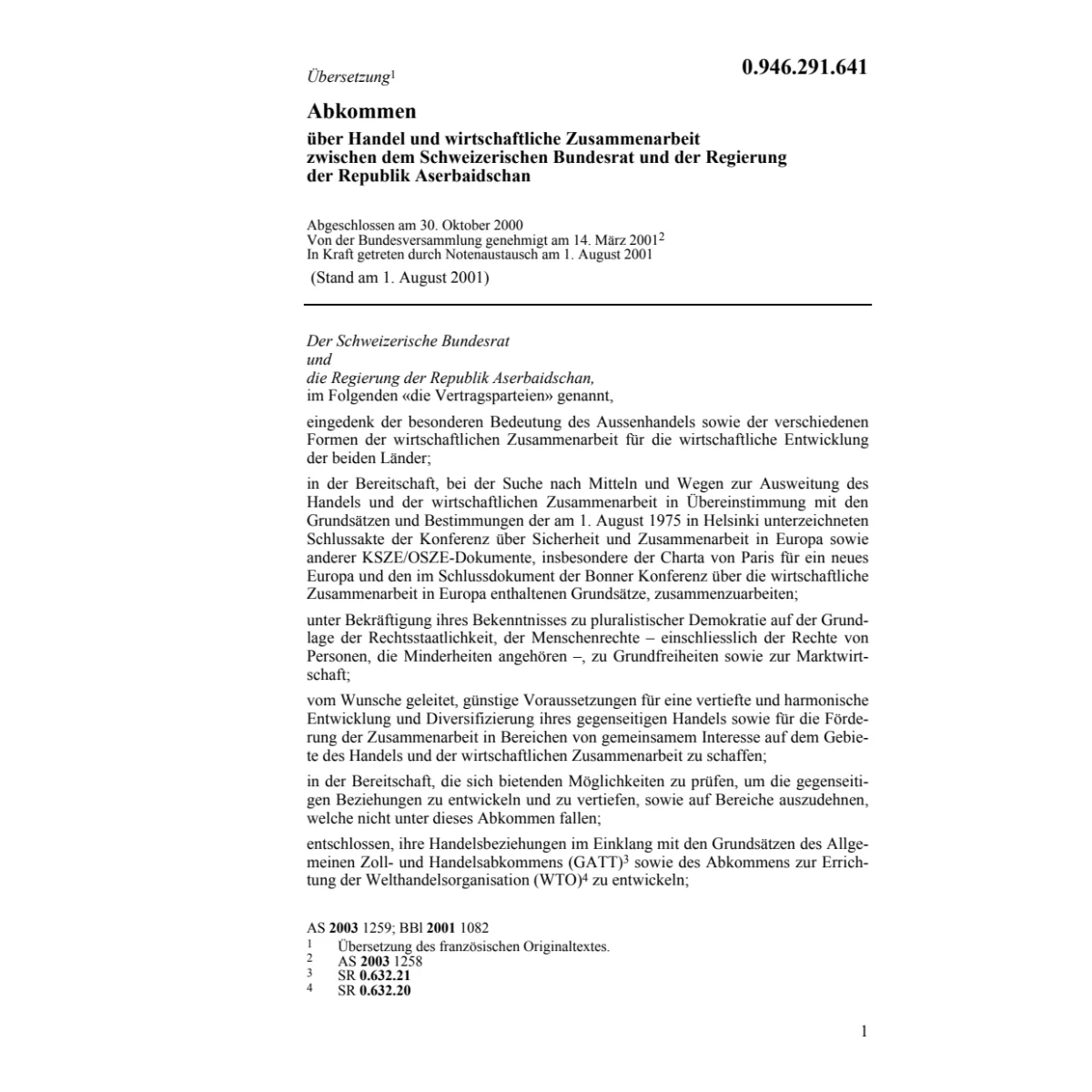 Abk. CH-Aserbaidschan Handel