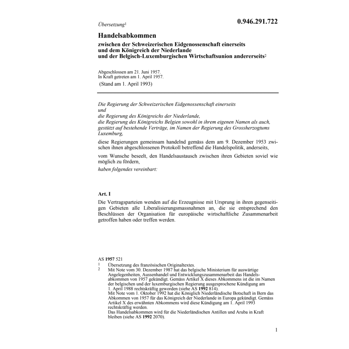 Handelsabk Niederlande u.Belg.-Luxemburg