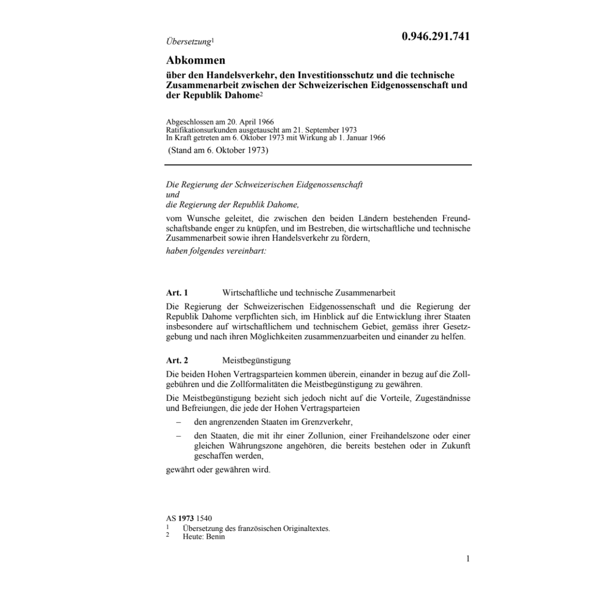 Abk Handelsverkehr Republik Dahome