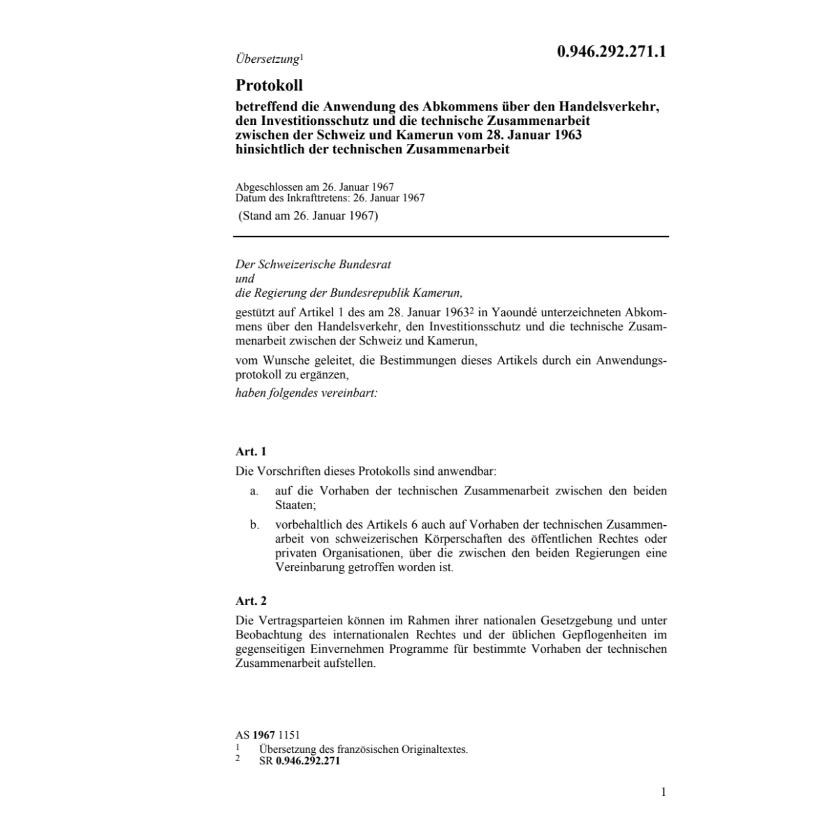 Prot. Anwendung Handelsverkehr Kamerun