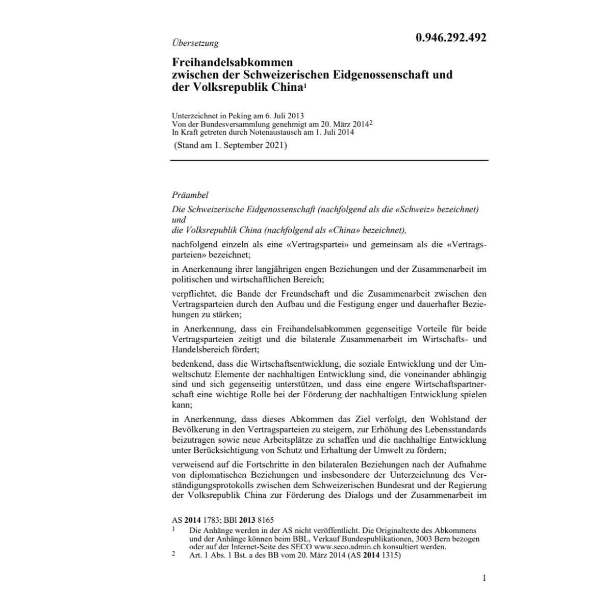 Freihandelsabk. CH-China