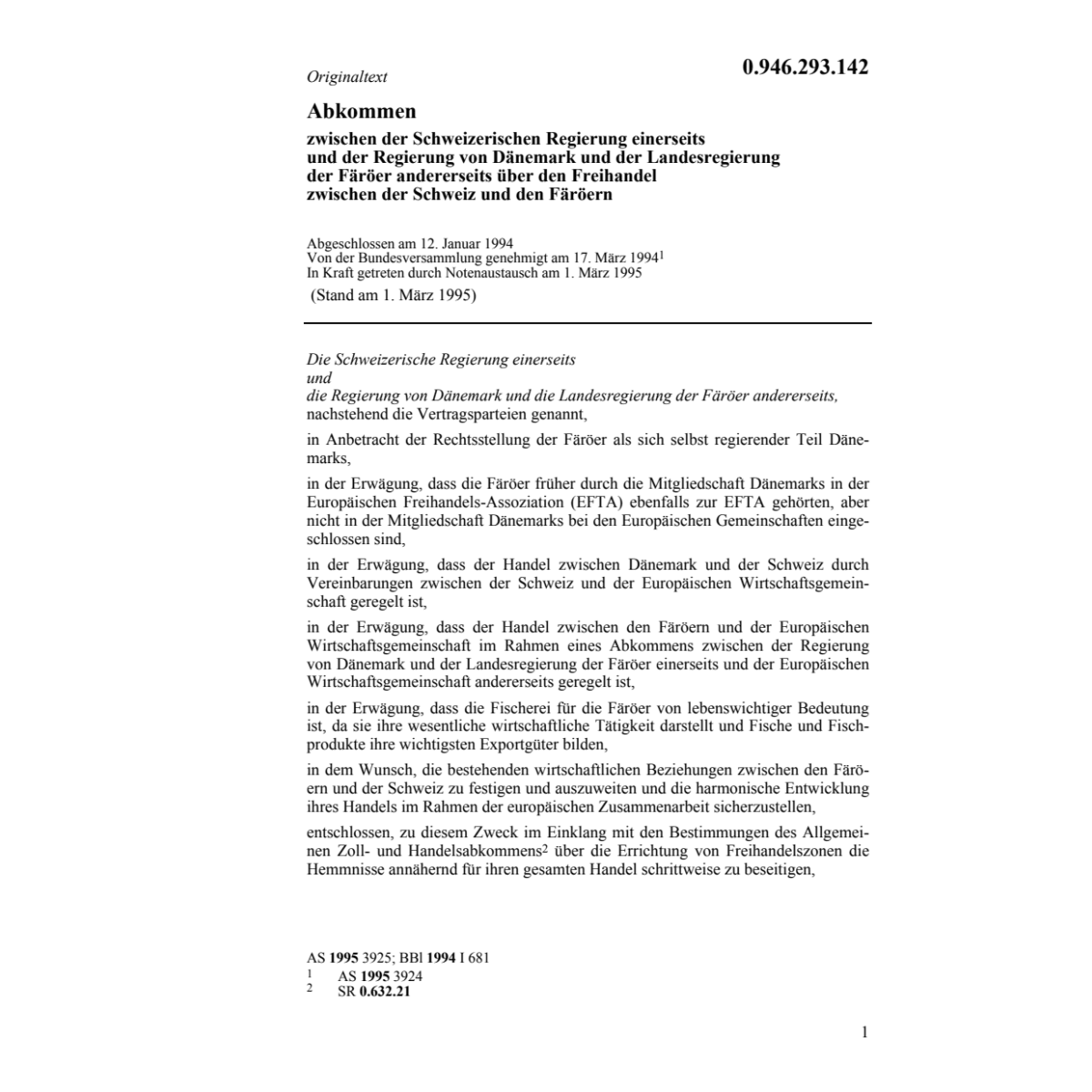 Abk. CH-Färöern Freihandel