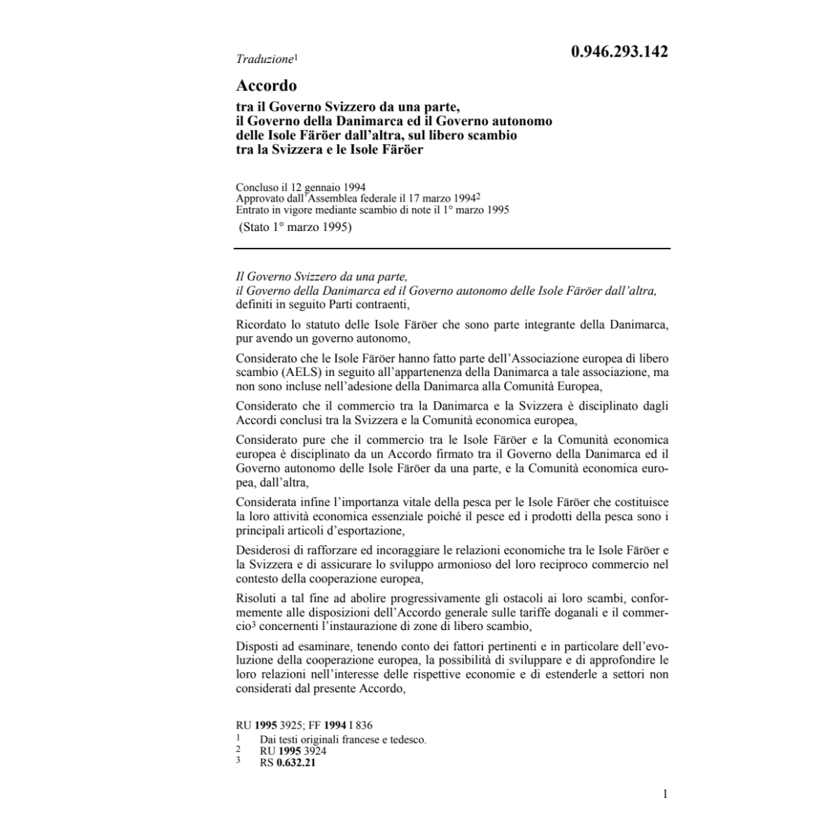 Acc CH-Färöer libero scambio