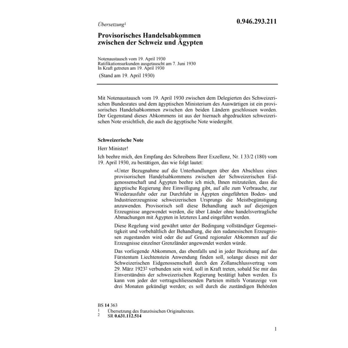 Prov. Handelsabk Aegypten