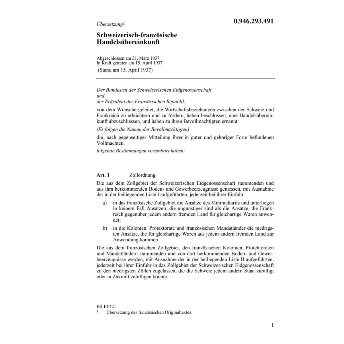 Handelsübereinkunft Frankreich
