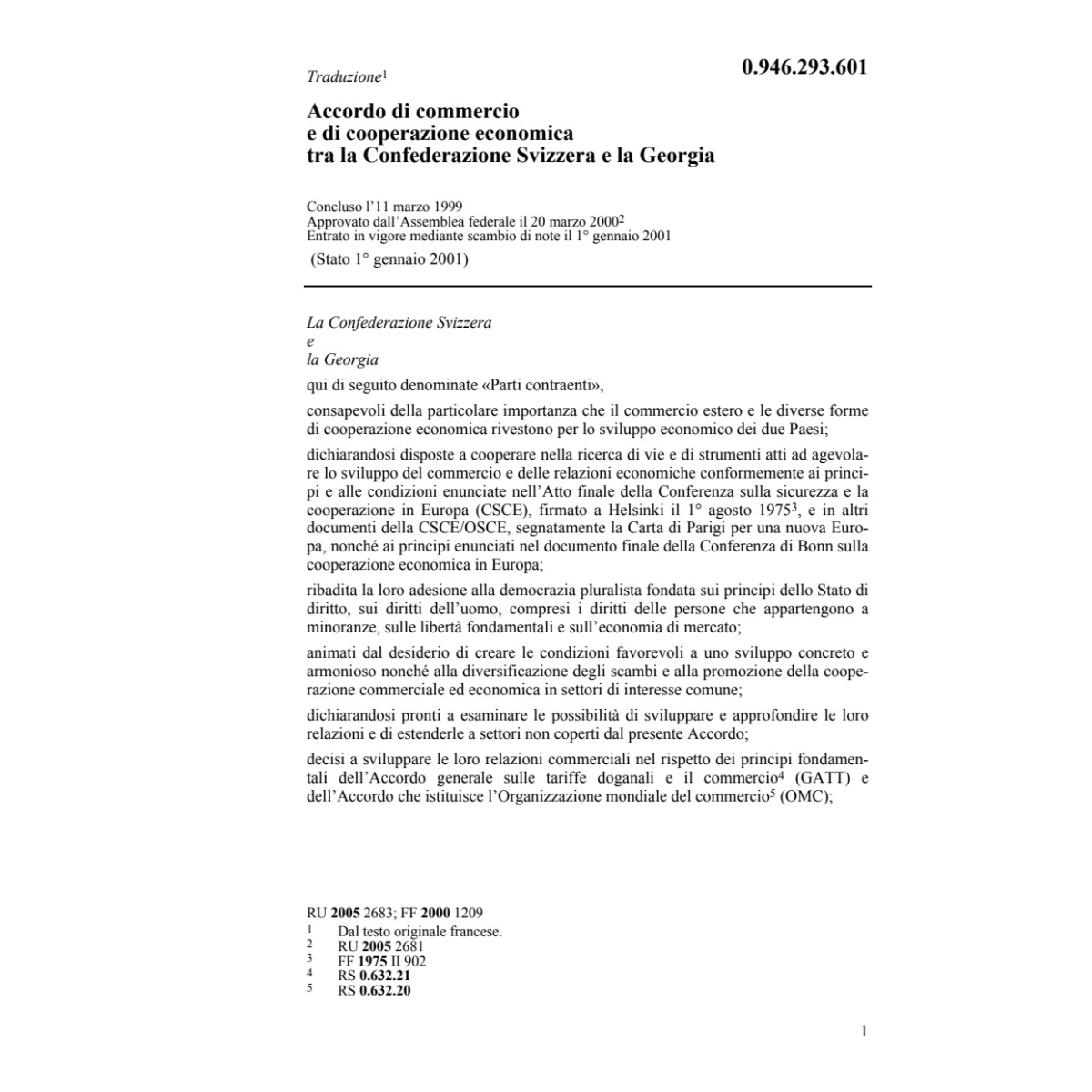 Acc. Commercio coop.economica CH-Georgia