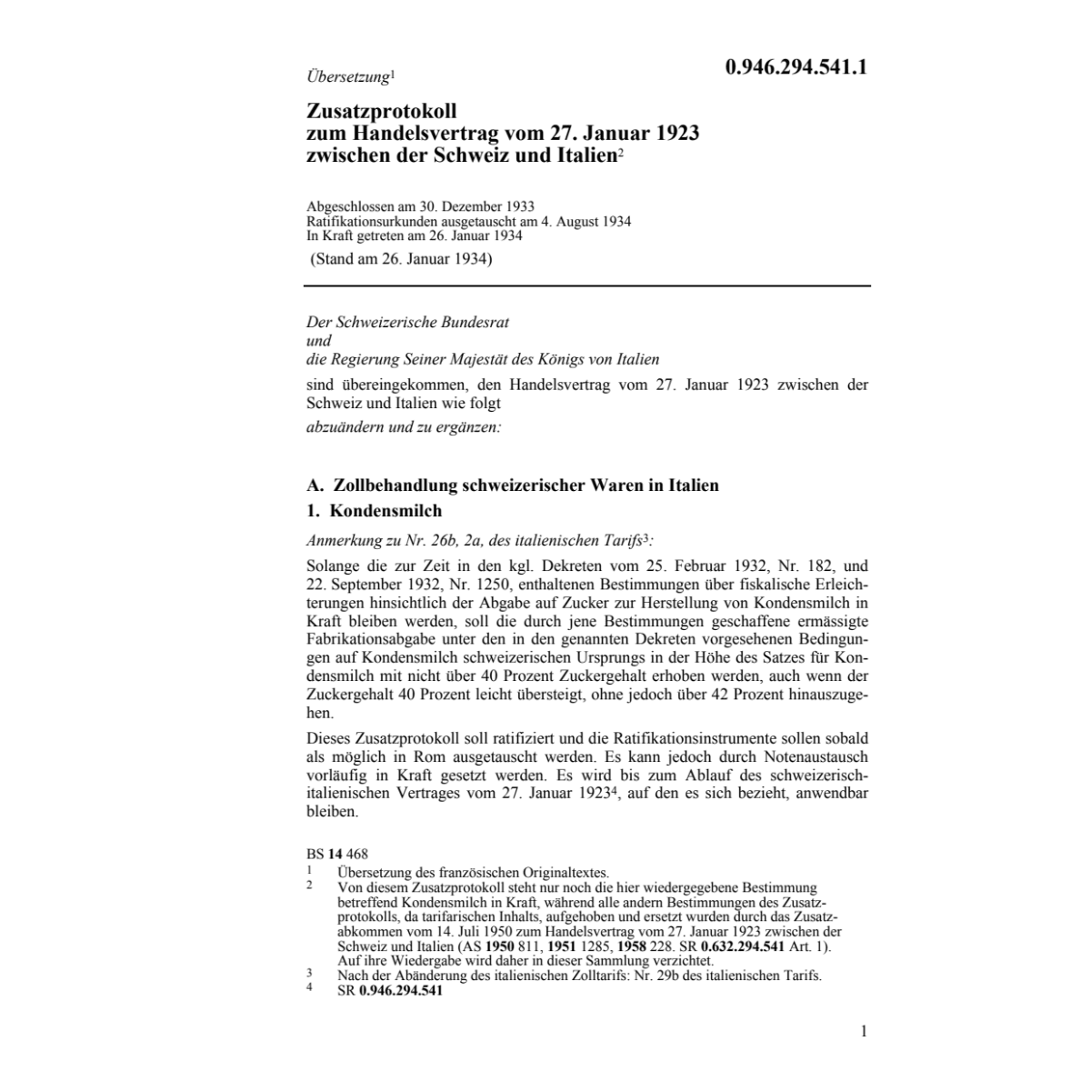Zusatzprot. Handelsvertrag Italien
