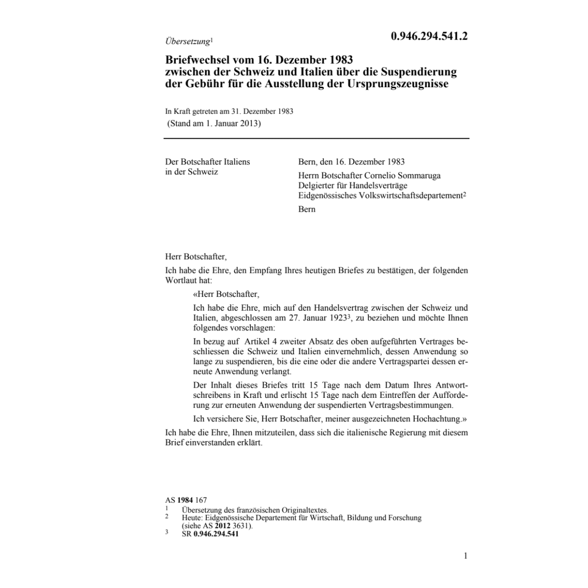Briefwechsel Italien Ursprungszeugnisse