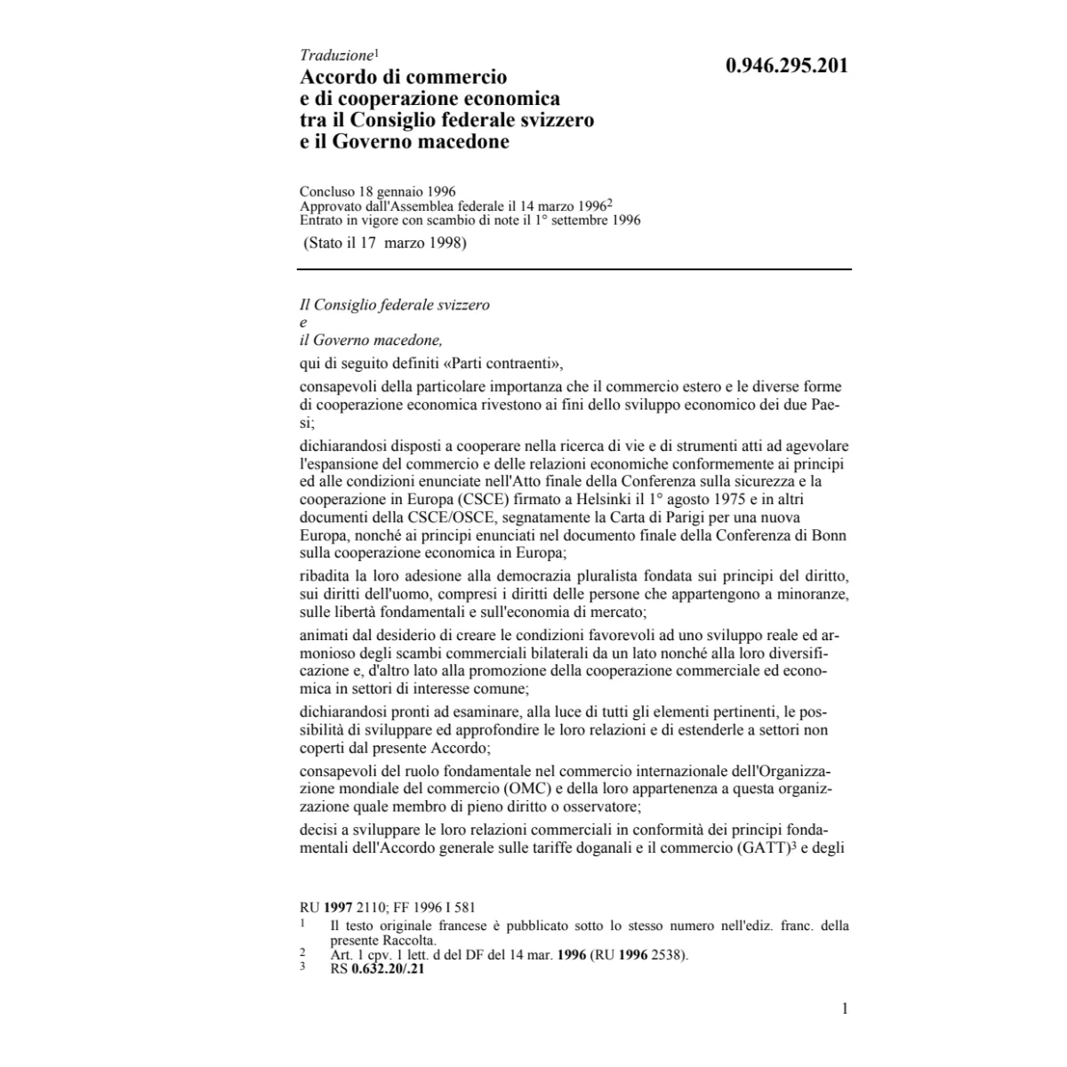 Acc. commercio Svizzera - Macedone