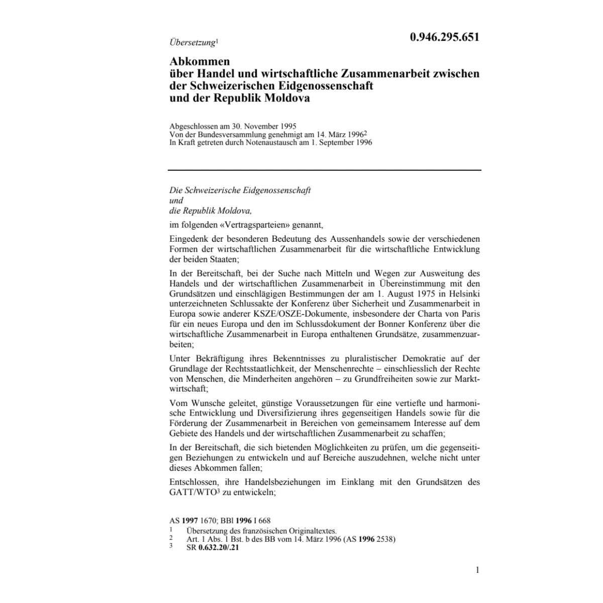 Handels-Abk. Schweiz - Republik Moldova