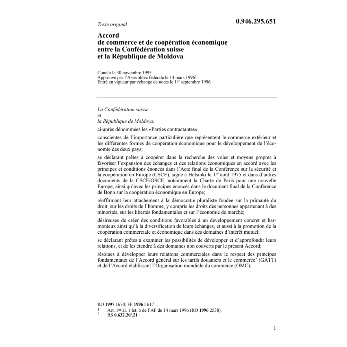Acc. commerce Suisse - Moldova