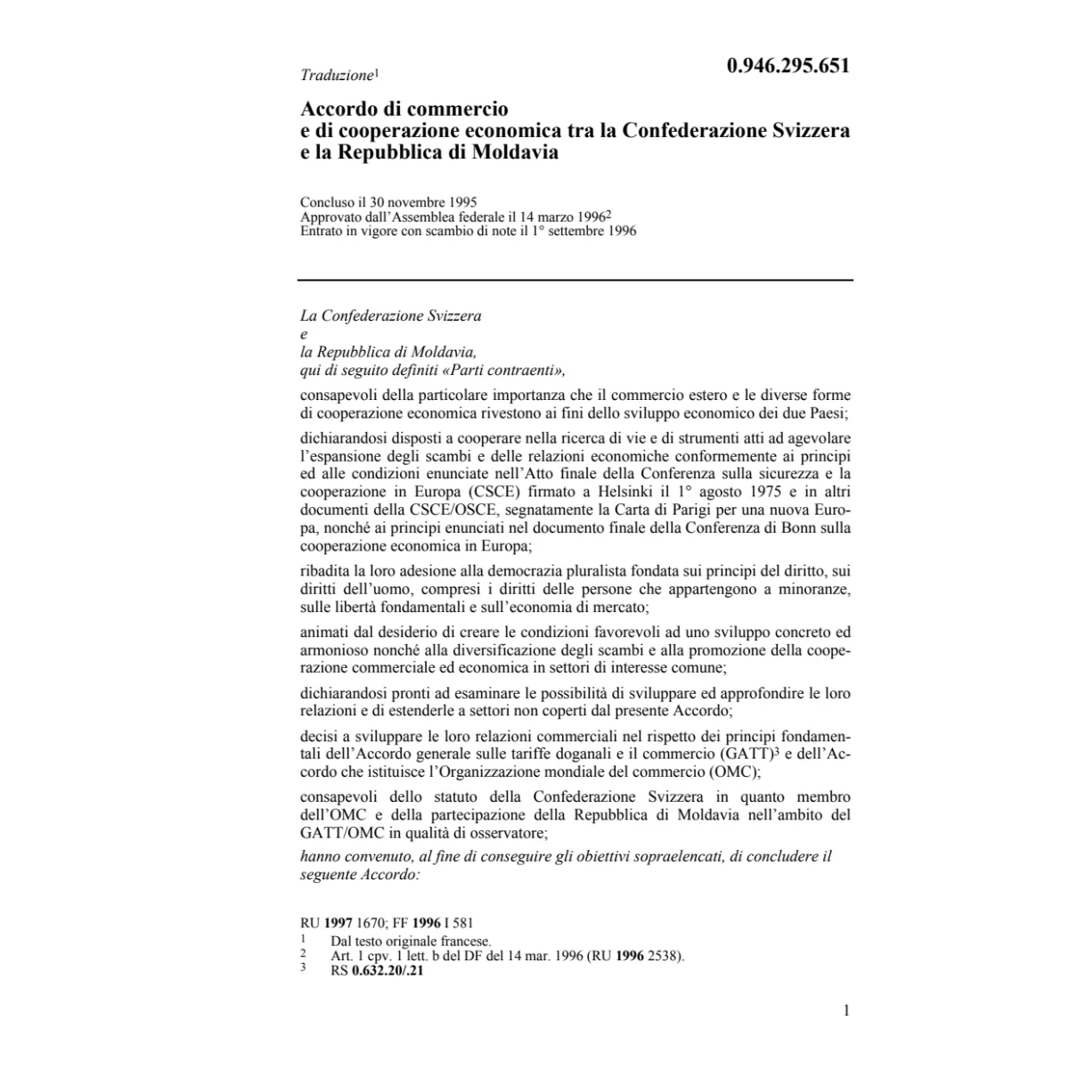 Acc. commercio Svizzera - Moldavia