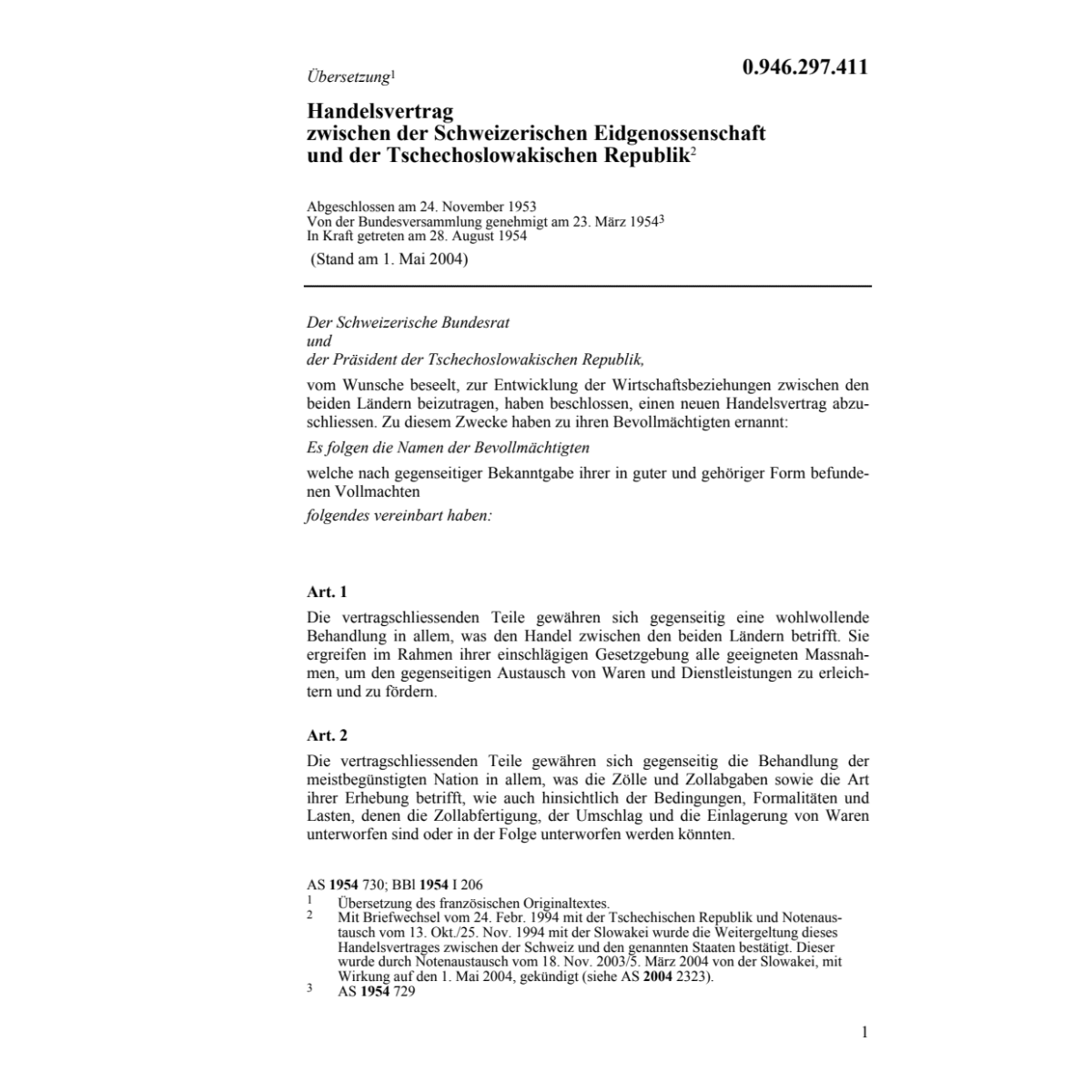 Handelsvertr.CH-Tschechoslowakischen Rep