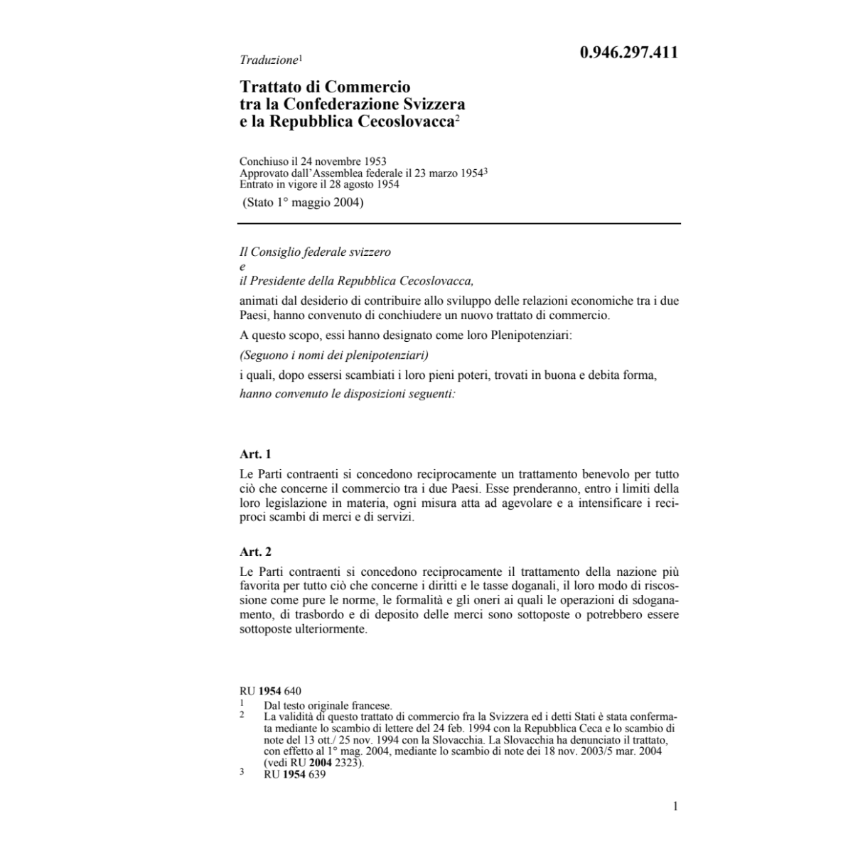 Trattato CH-Rep. Cecoslovacca