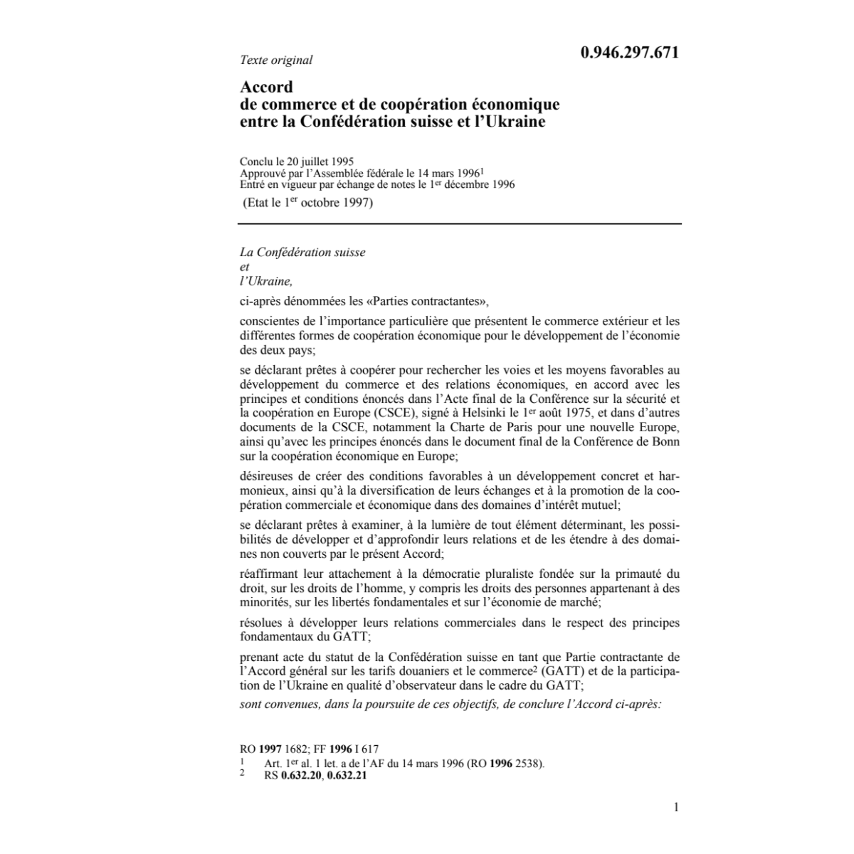 Acc. commerce Suisse - Ukraine
