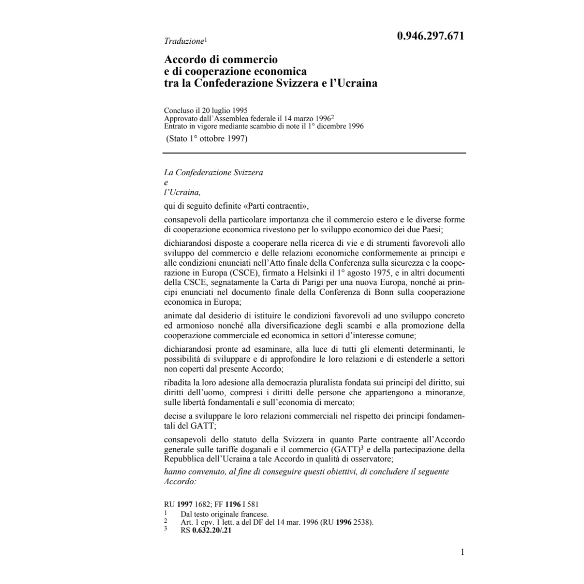 Acc. commercio Svizzera - Ucraina