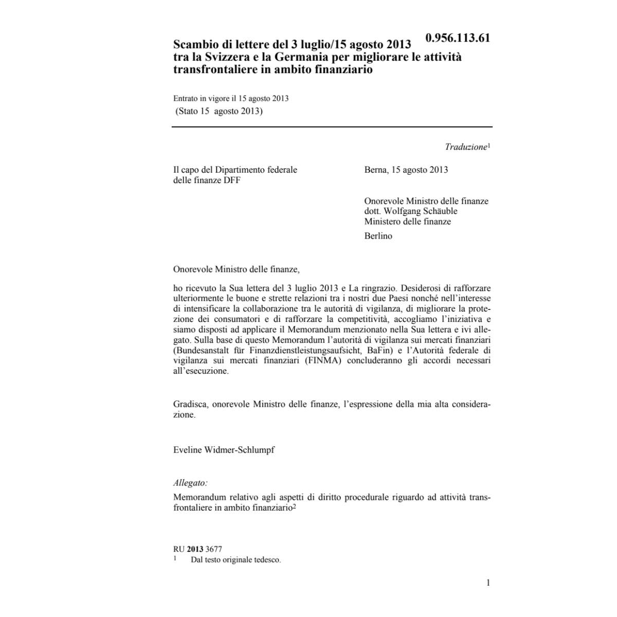 Scambio lettere CH-D ambito finanziario