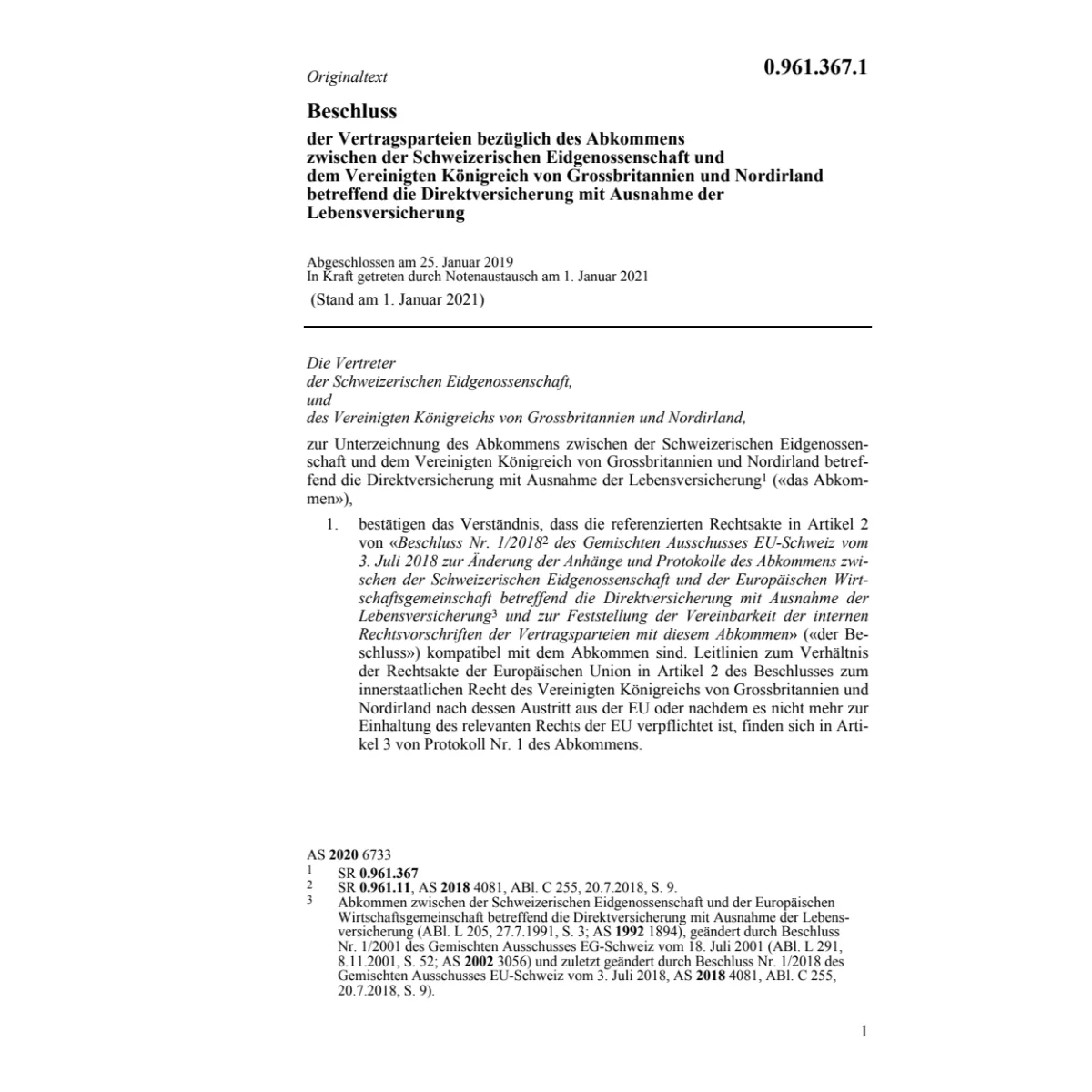 Beschluss Grossbritannien und Nordirland
