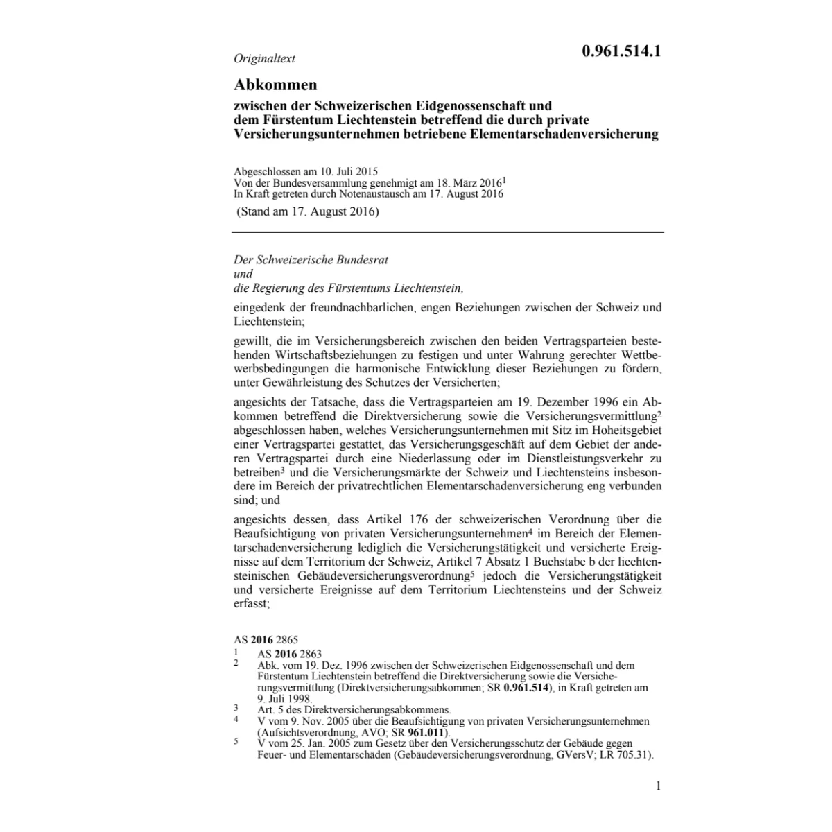 Abk. CH-FL Elementarschadenversicherung