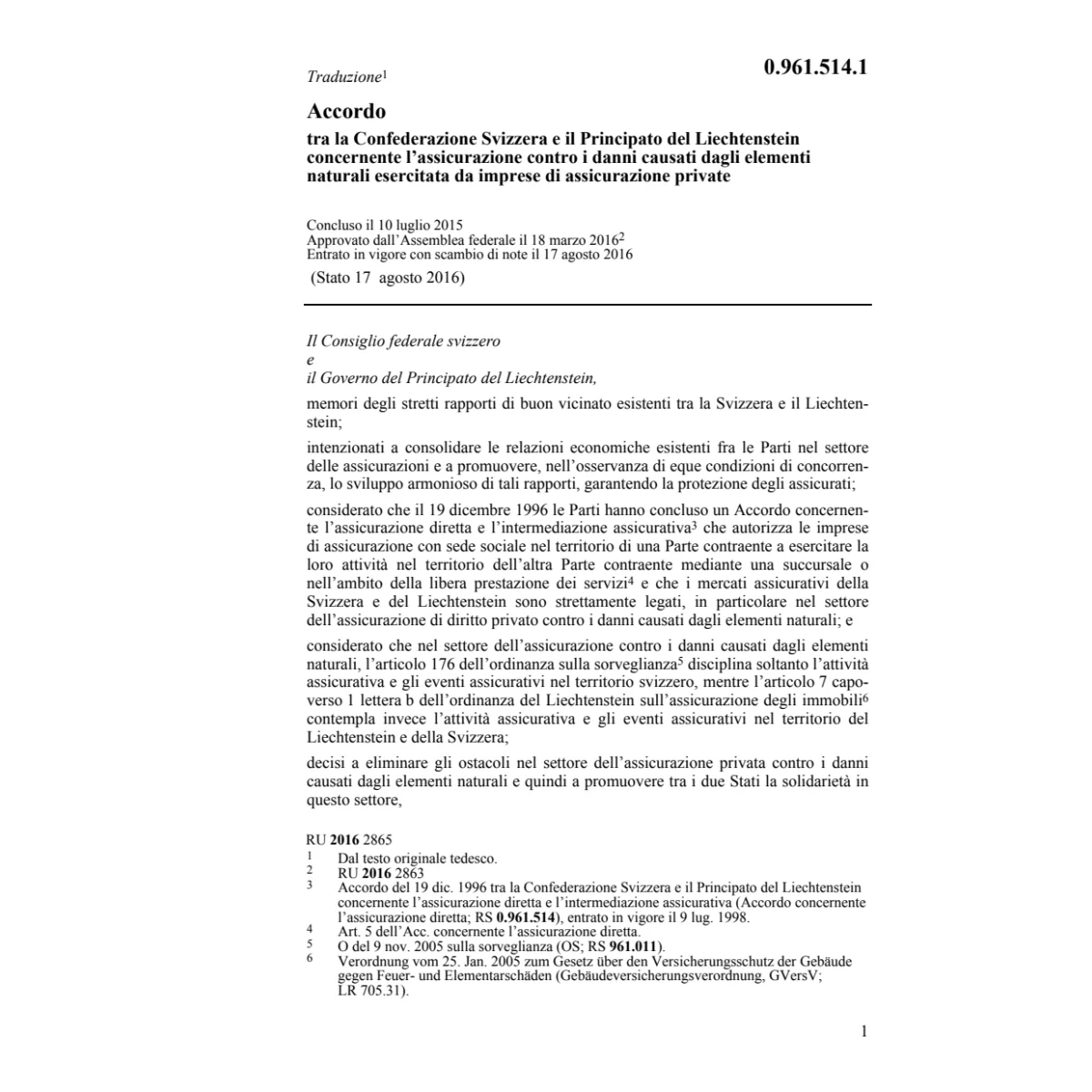 Acc. CH-FL assic. danni elementi natur.