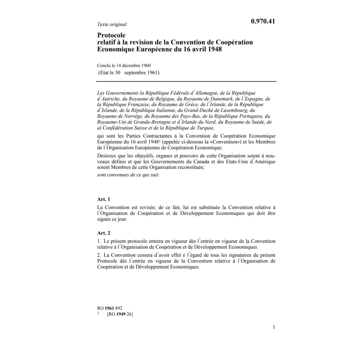 Prot. coopération Economique Européenne