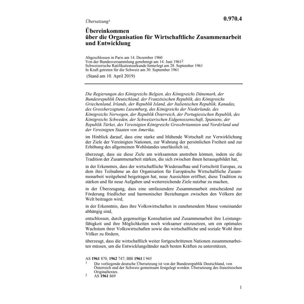 Uebereink. Organ.wirtschaftl.Zus.arbeit