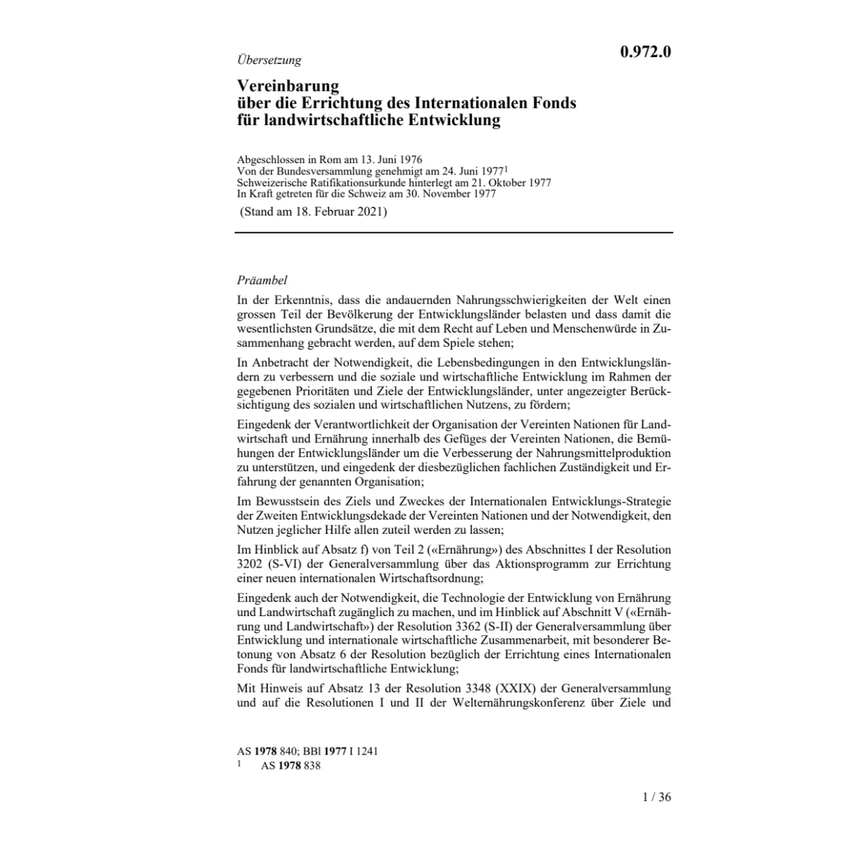 Vereinb. Fonds landwirtschaftl.Entwickl.