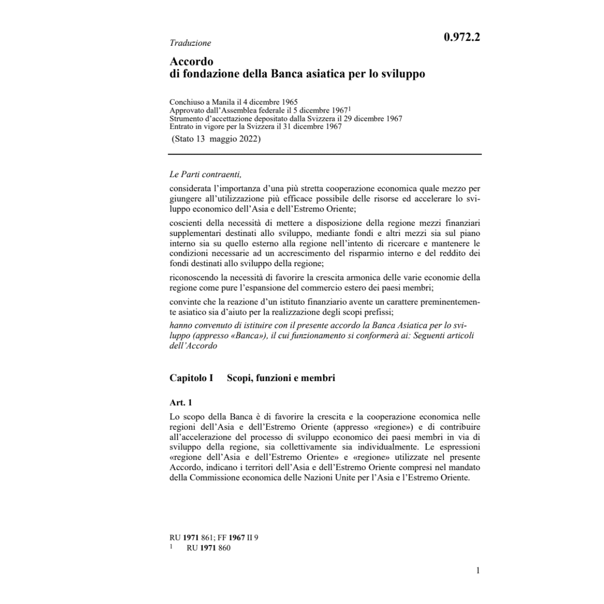 Acc. fondazione Banca asiatica sviluppo