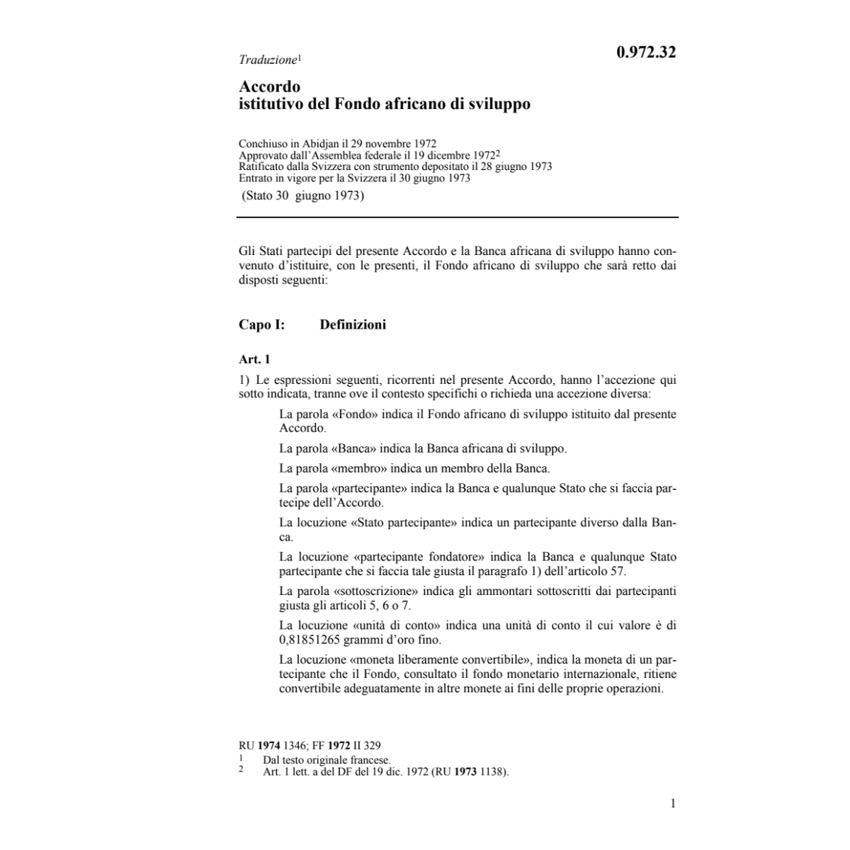 Acc. istitutivo Fondo africano sviluppo