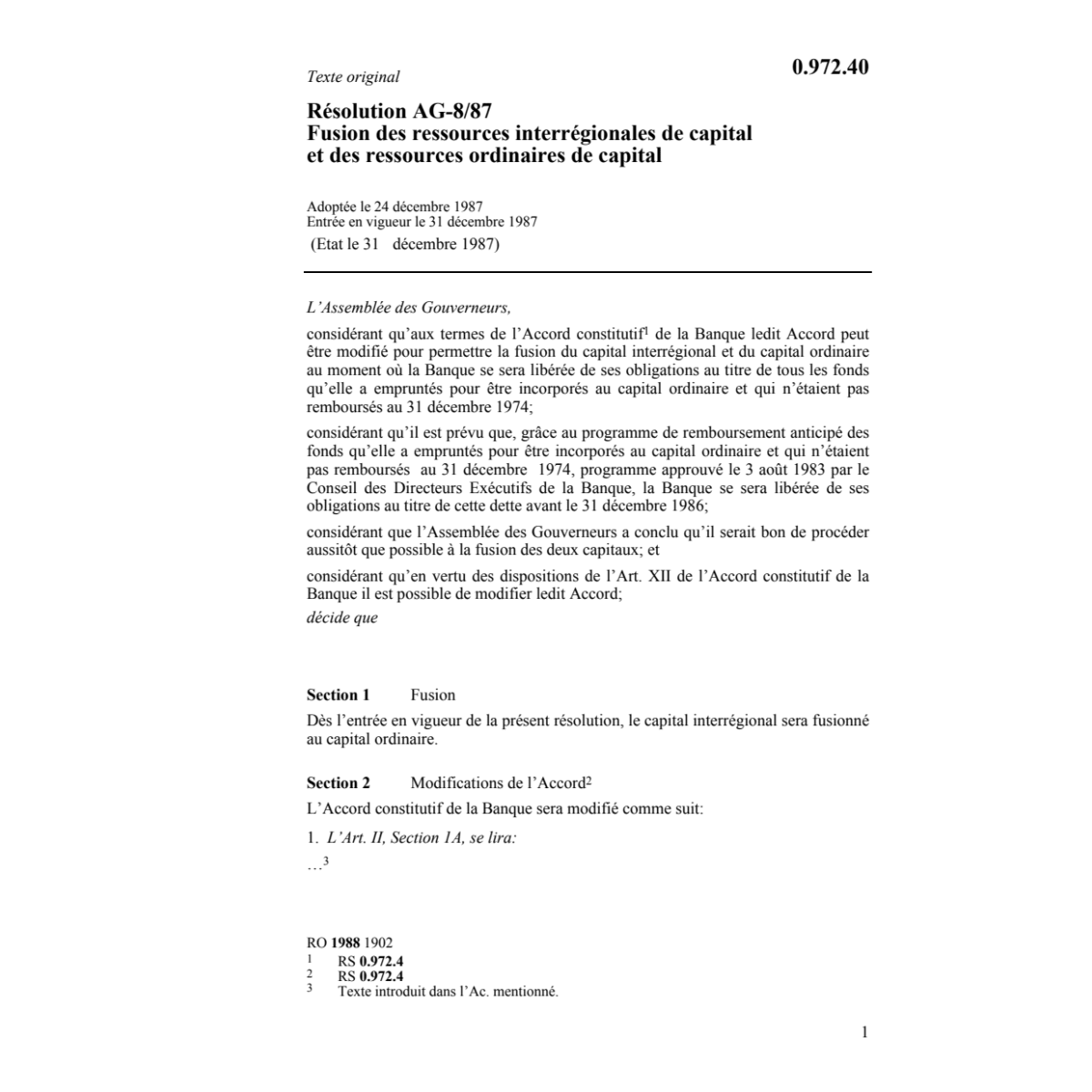 Résolution AG-8/87