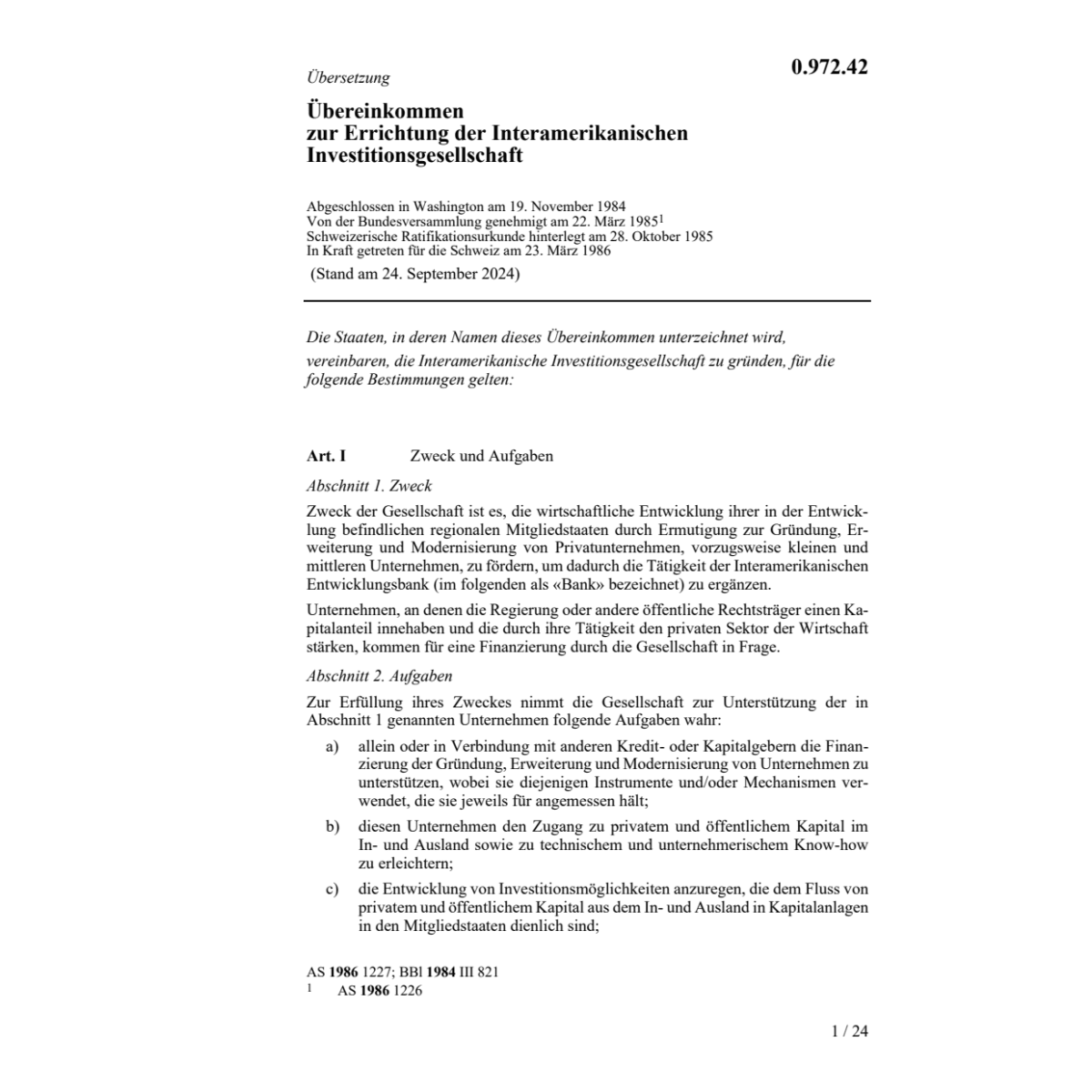 Uebereink. Erricht.Interamerik.Investit.