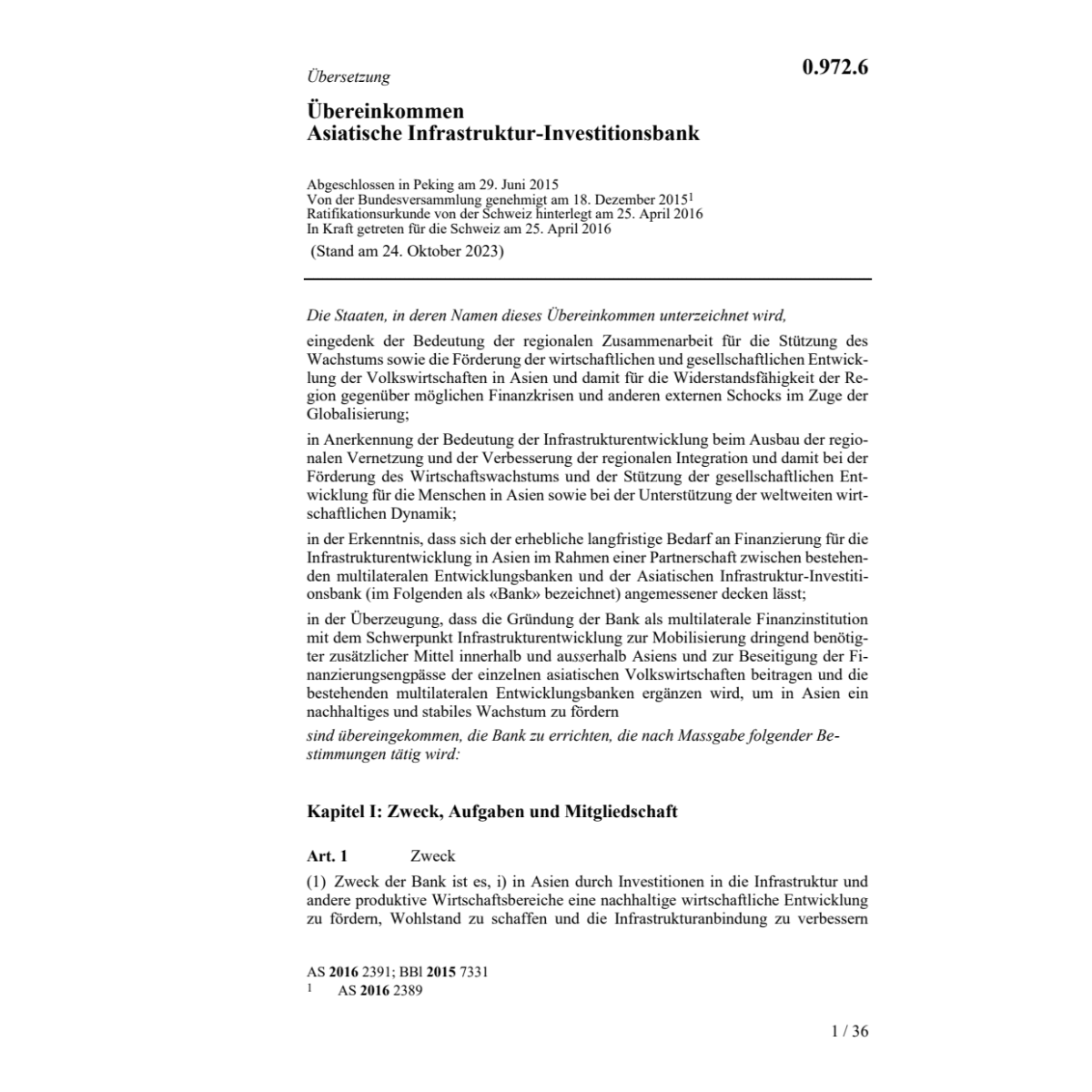 Überein. Asia. Infrastr.-Invest.bank