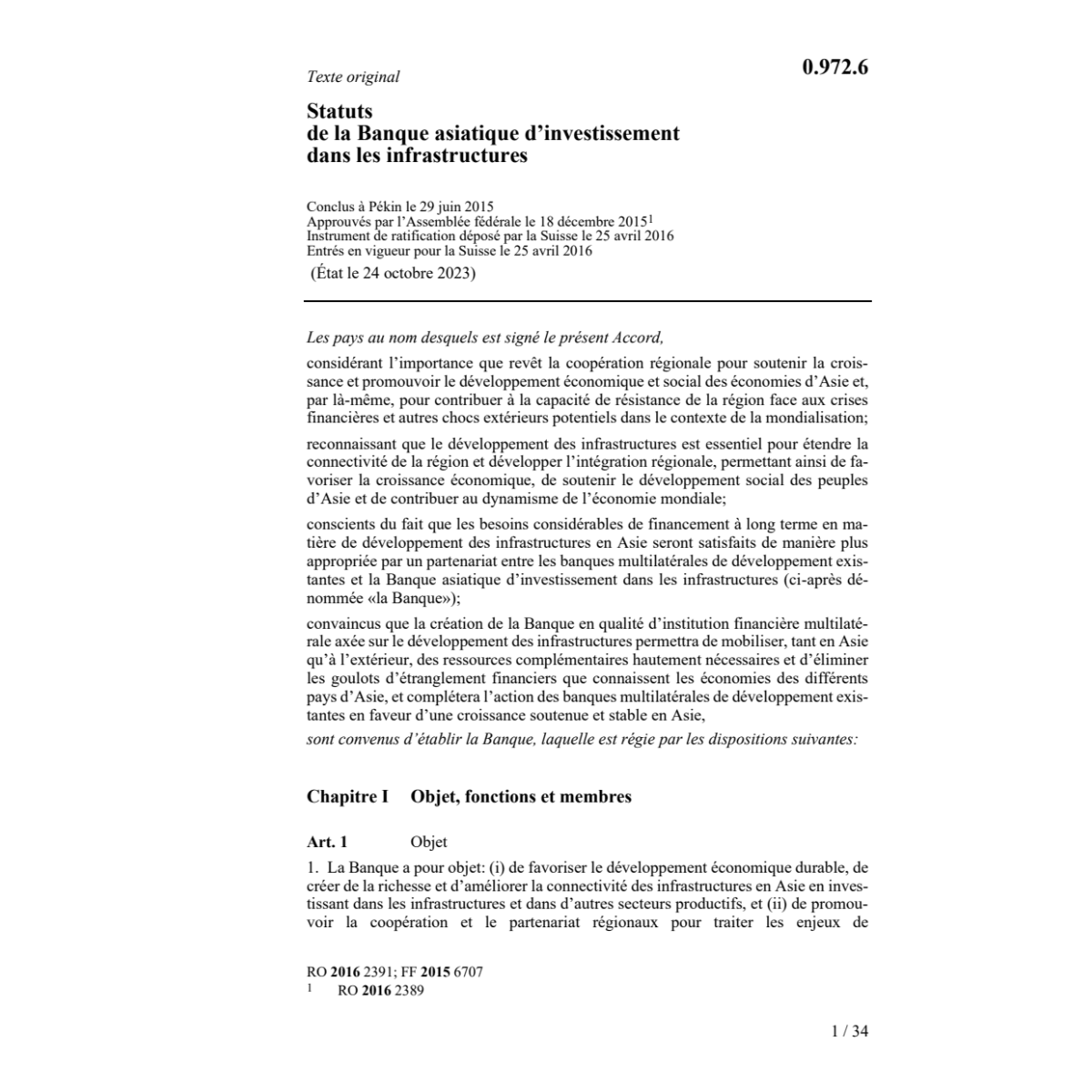 Statuts Banq.asia. invest. infrastruct.