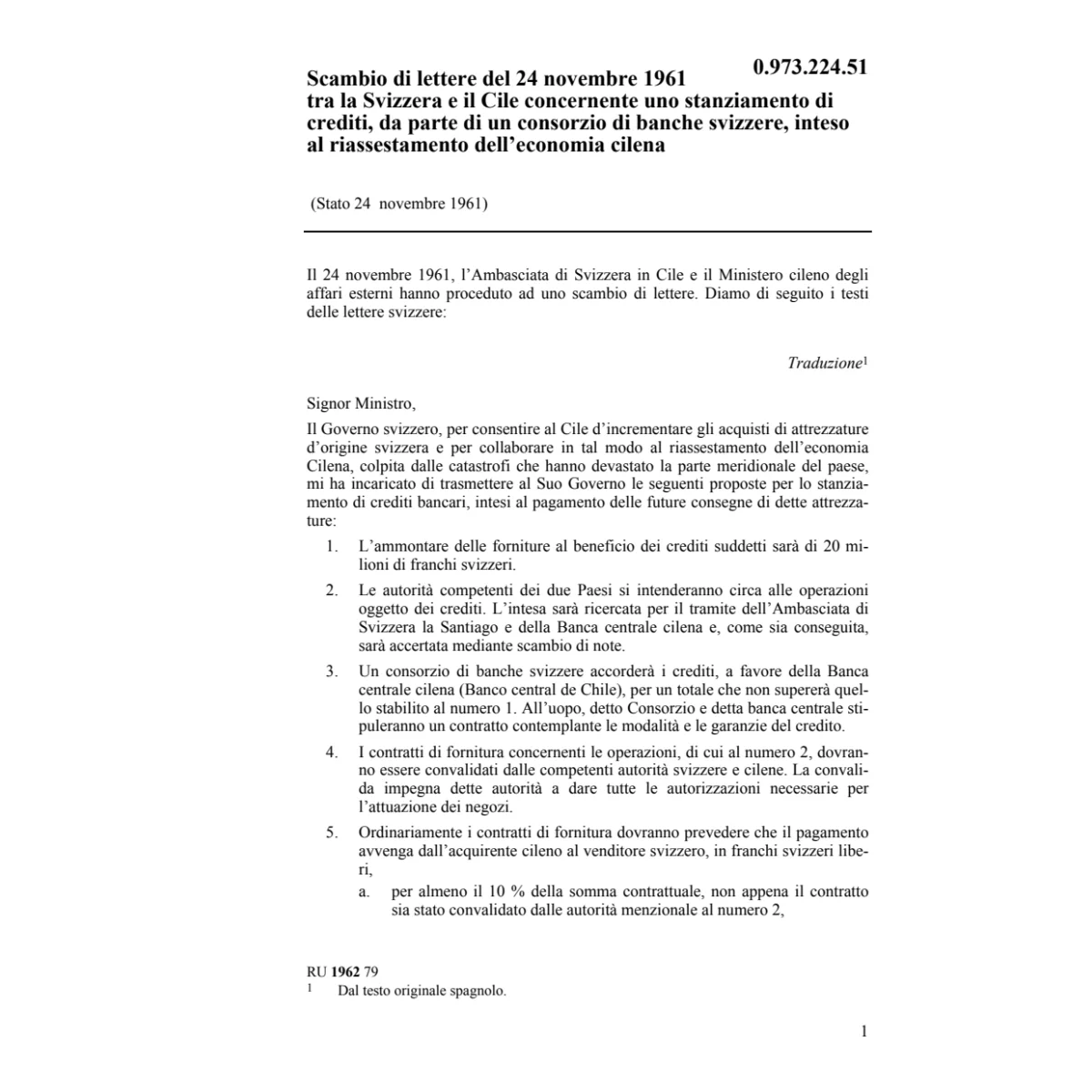 Scambio Cile stanziamento di crediti