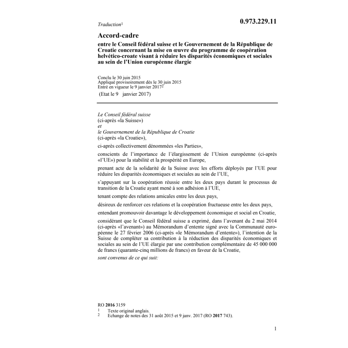 Accord-cadre 30.06.2015 CF/Croatie