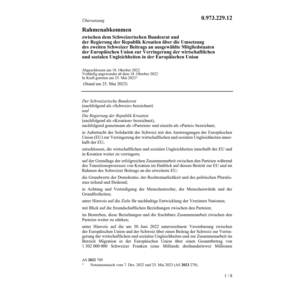 Rahmenabkommen BR und Kroatien