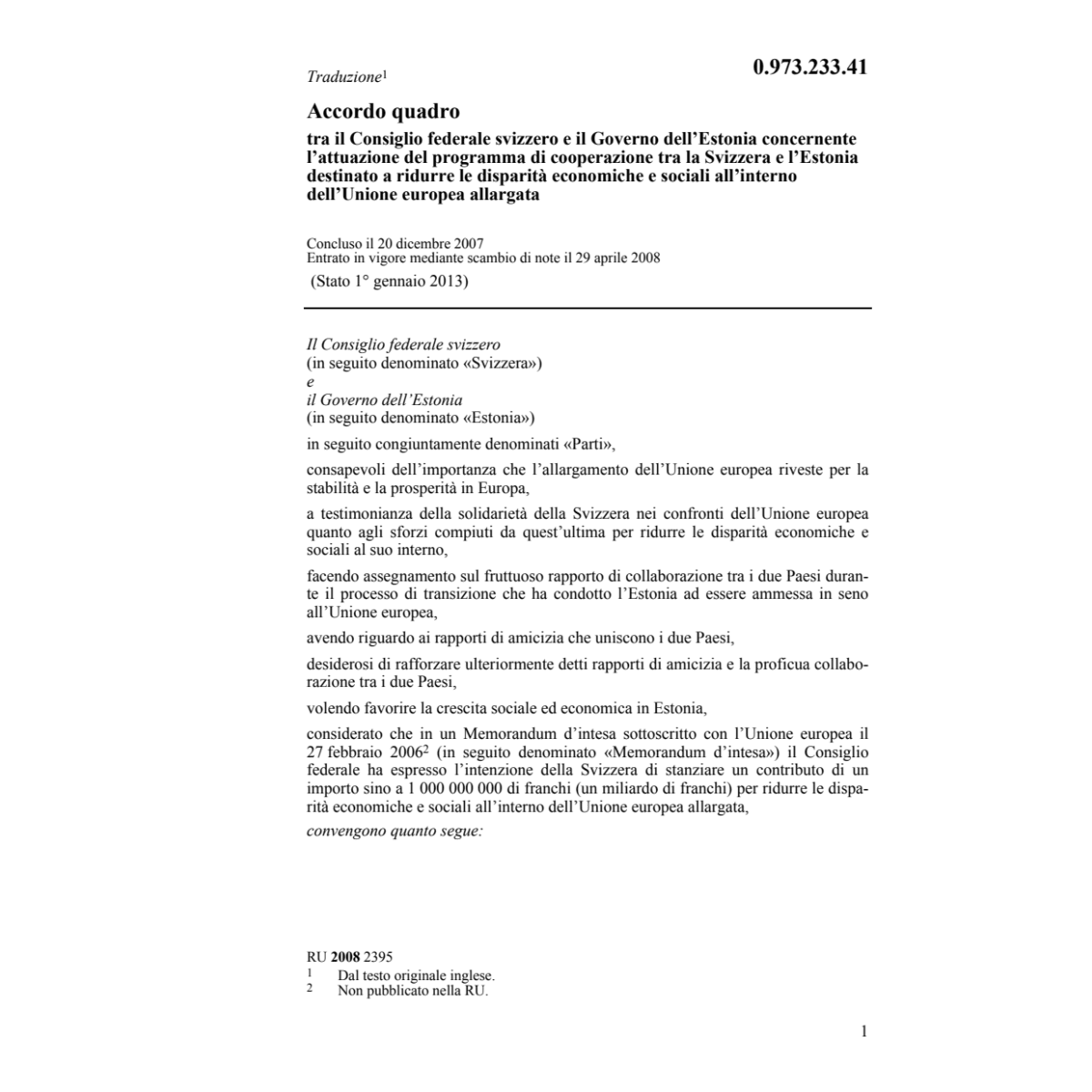 Accordo quadro CH-l'Estonia UE