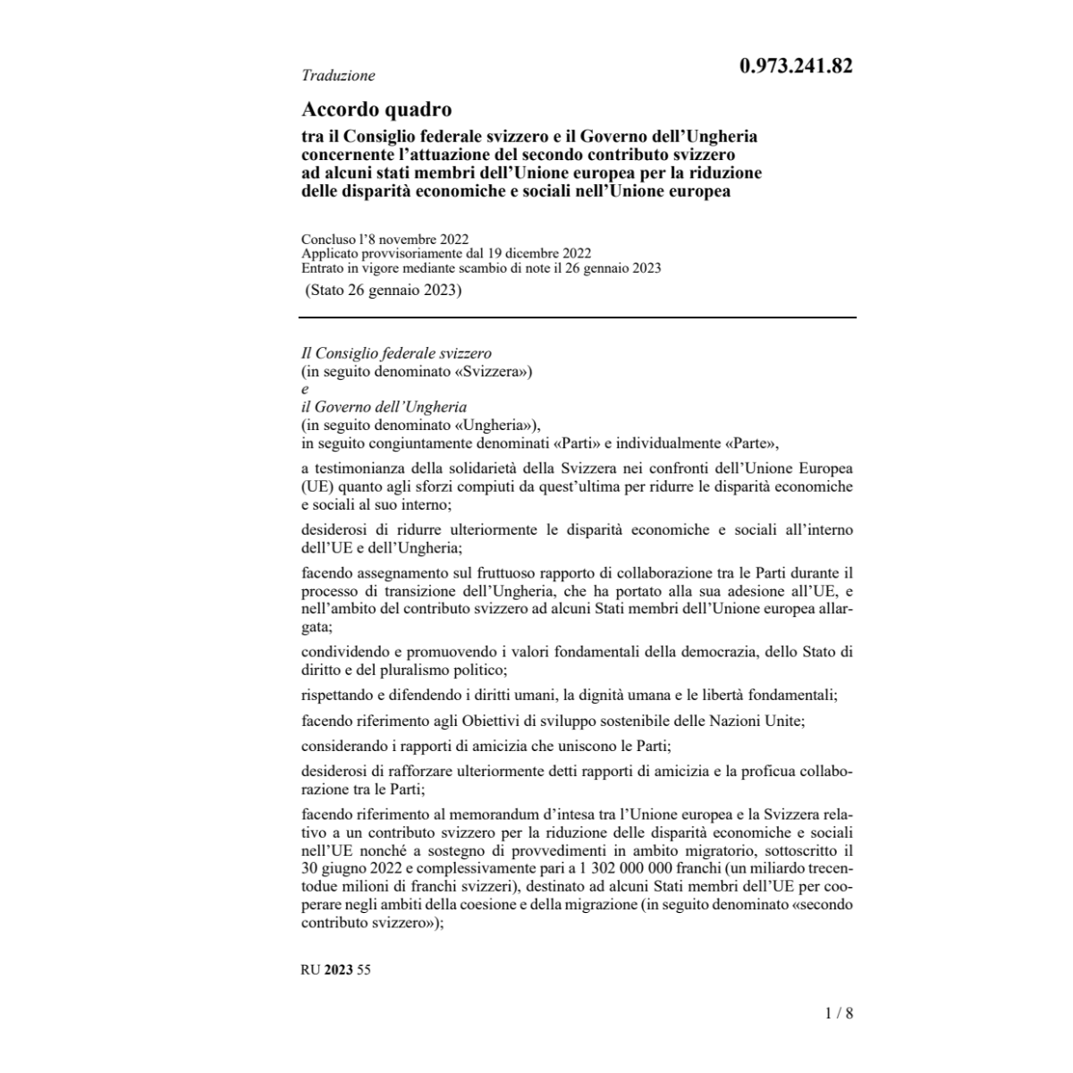 Acc. quadro Ungheria contributo svizzero