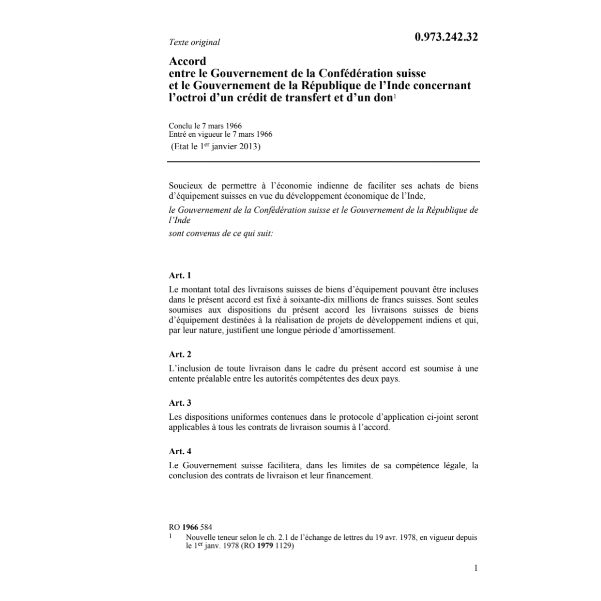Ac. Inde, octroi d'un crédit transfert