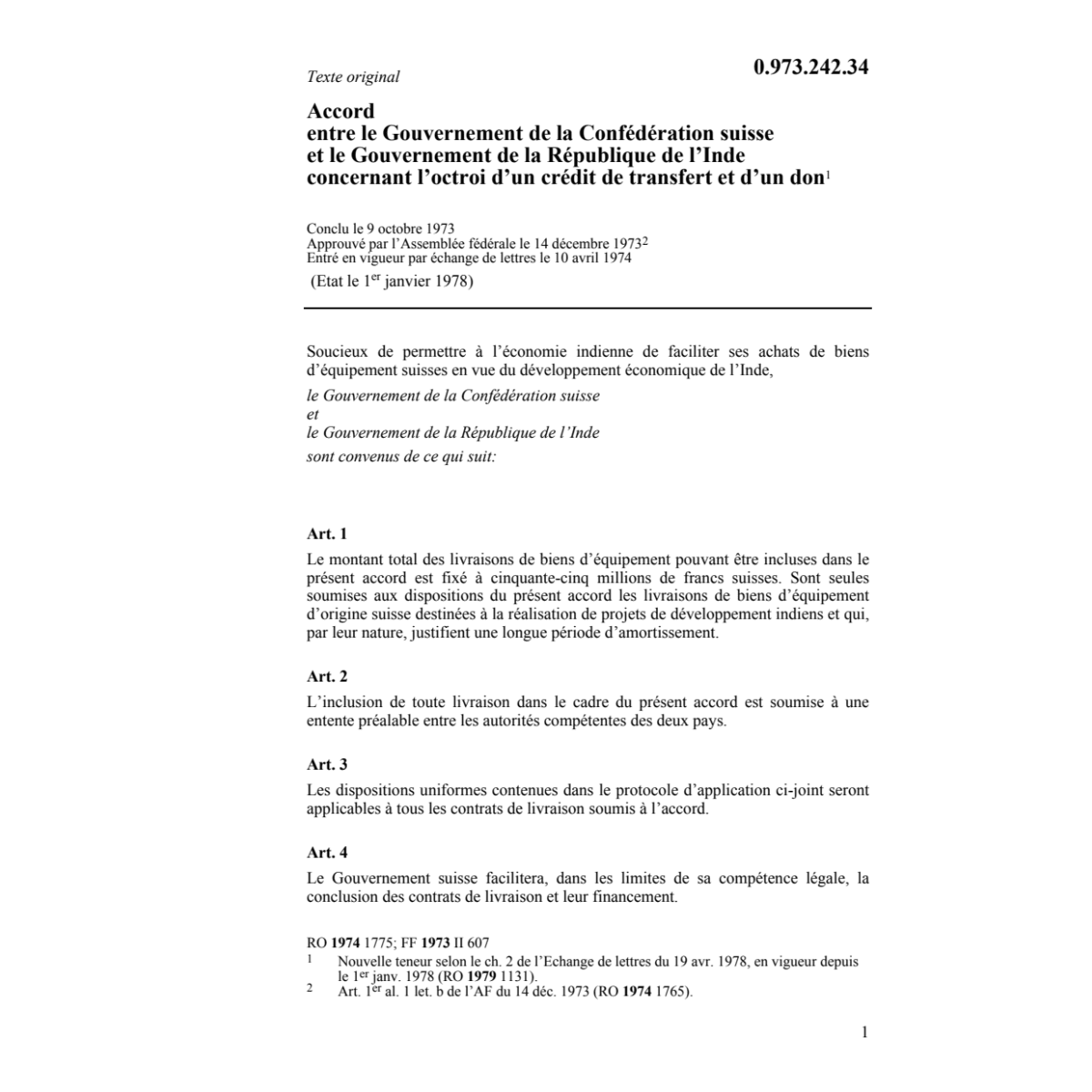 Ac. Inde, Octroi crédit de transfert