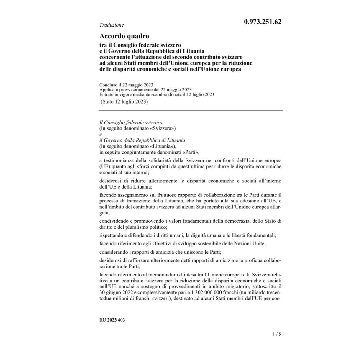 Accordo quadro Lituania disparità UE